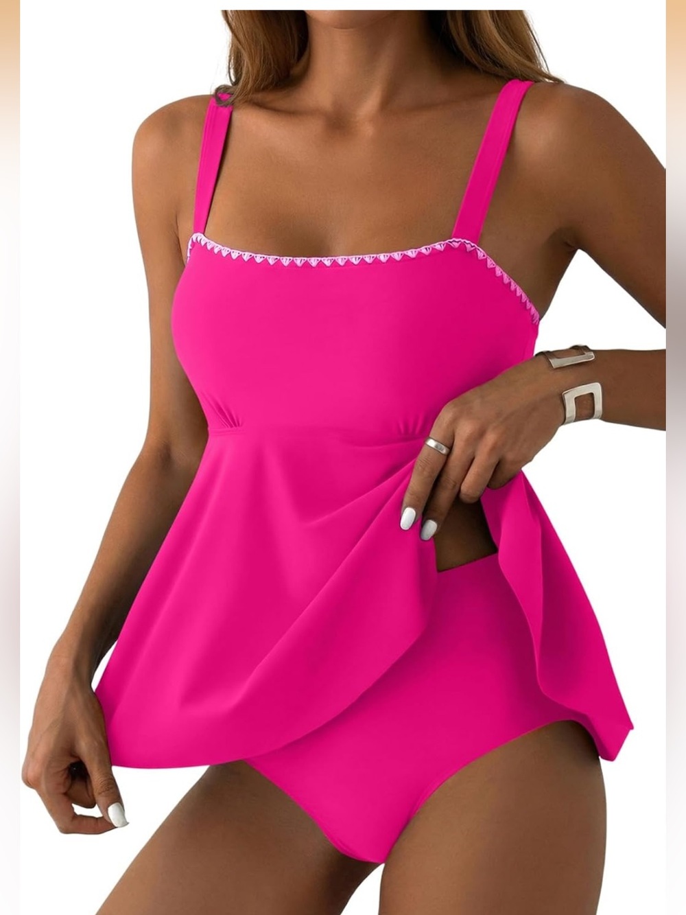Aleumdr Tankini Modest Two Piece Square Neck Swim Top High Waisted Bottom new